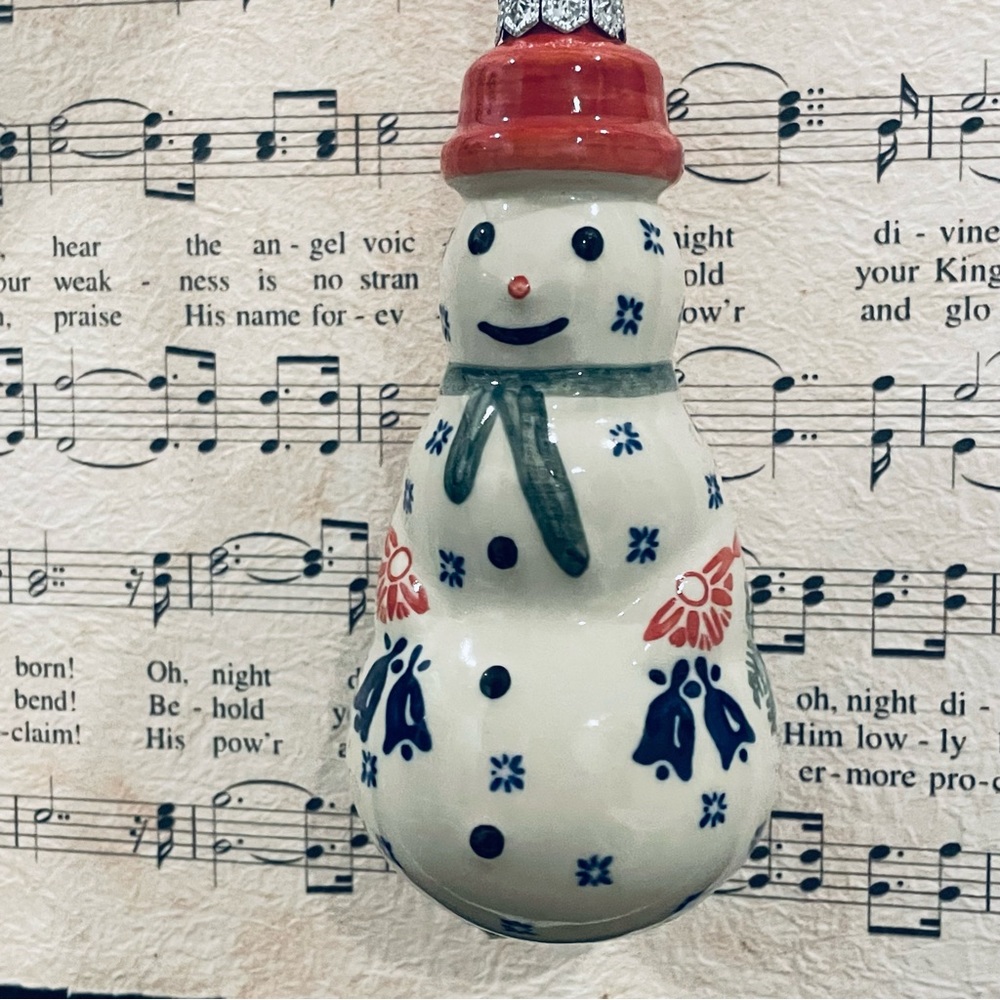 Polish Pottery Hand Painted Christmas tree ornament ( snowman )